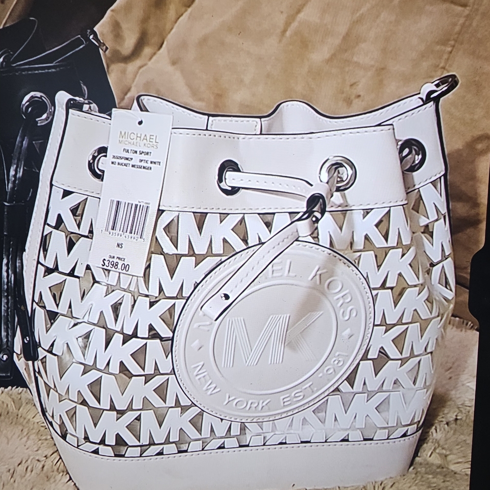 Michael Kors White and Black Cutout Shoulder Bag